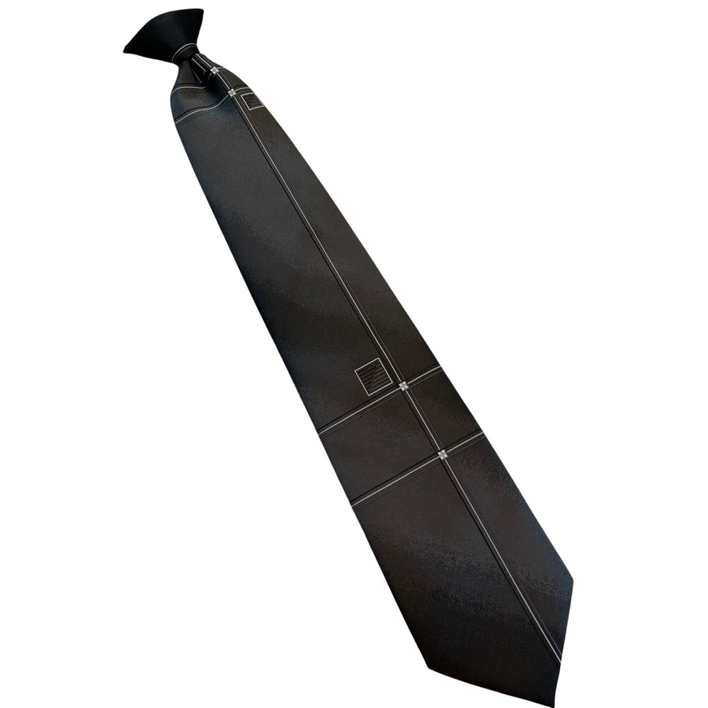 Puritan‎ Black Striped Tie Necktie Men's Boys Clip On Polyester Easy On Adaptive